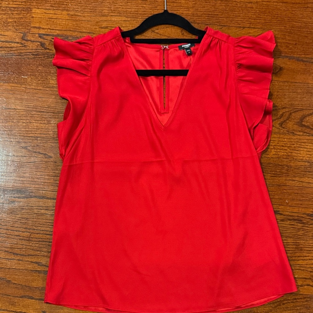 Express Vibrant Red Ruffled Blouse